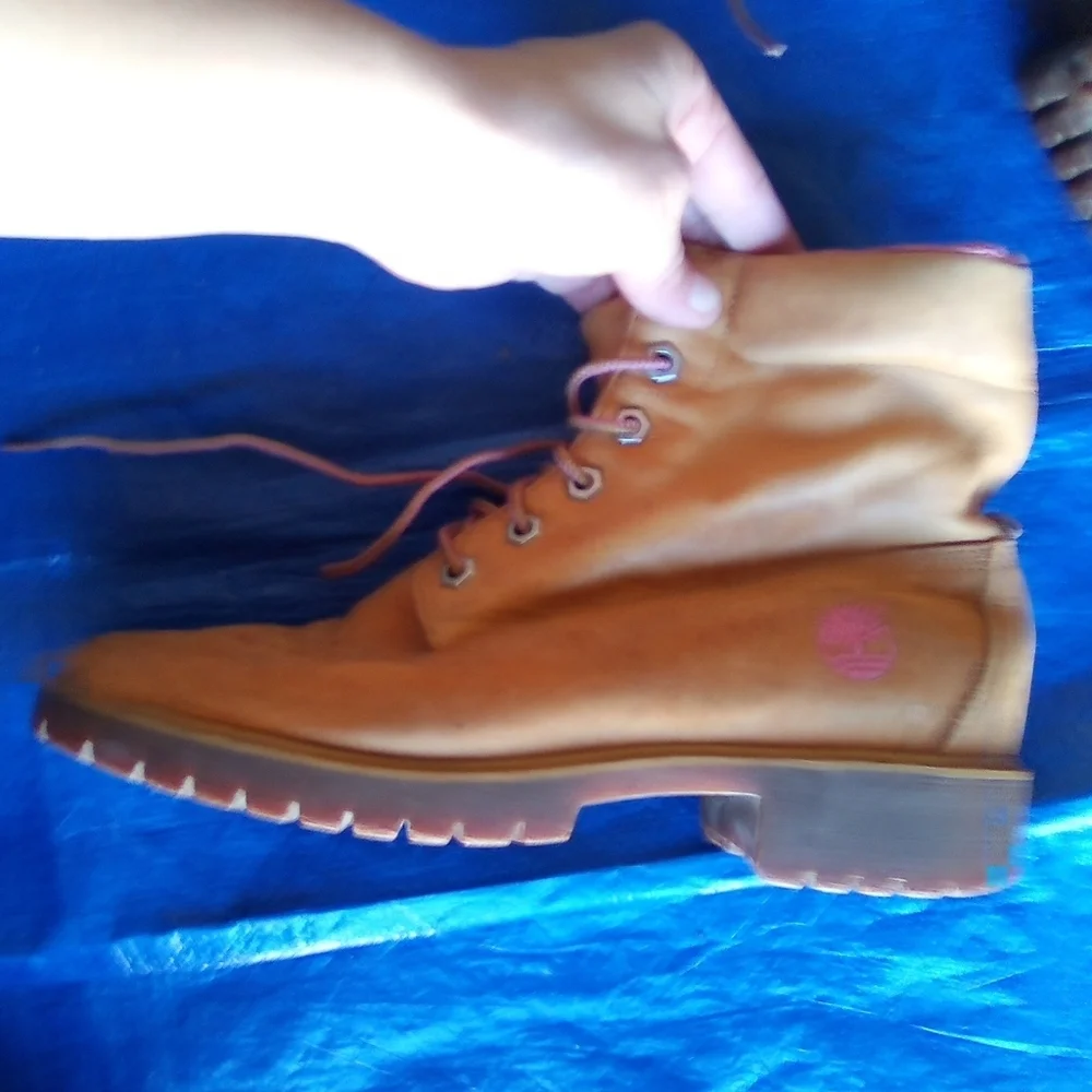 Timberlands Tan Boots with Pink Accents